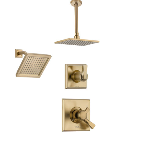 Delta Dryden Champagne Bronze Shower System with Dual Control Shower Handle, 3-setting Diverter, Large Modern Square Shower Head, and Wall Mount Showerhead SS175184CZ