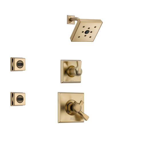 Delta Dryden Champagne Bronze Shower System with Dual Control Shower Handle, 3-setting Diverter, Modern Square Showerhead, and 2 Body Sprays SS175185CZ