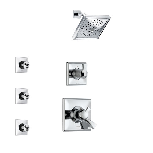 Delta Dryden Chrome Finish Shower System with Dual Control Handle, 3-Setting Diverter, Showerhead, and 3 Body Sprays SS17518