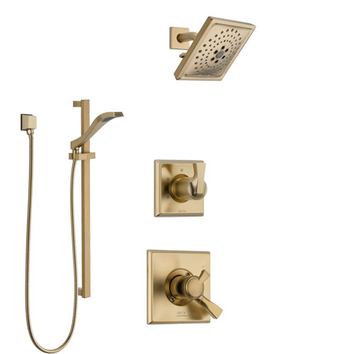 Delta Dryden Champagne Bronze Finish Shower System with Dual Control Handle, 3-Setting Diverter, Showerhead, and Hand Shower with Slidebar SS1751CZ4