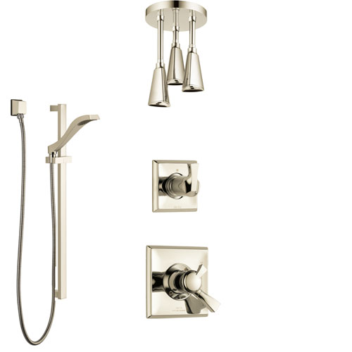 Delta Dryden Polished Nickel Shower System with Dual Control Handle, Diverter, Ceiling Mount Showerhead, and Hand Shower with Slidebar SS1751PN7