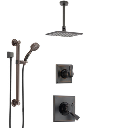 Delta Dryden Venetian Bronze Shower System with Dual Control Handle, Diverter, Ceiling Mount Showerhead, and Hand Shower with Grab Bar SS1751RB1