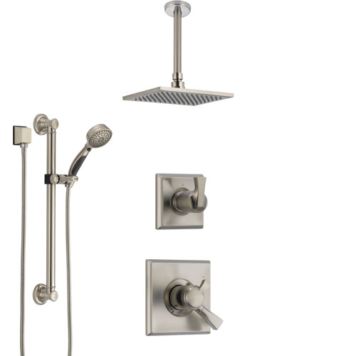 Delta Dryden Dual Control Handle Stainless Steel Finish Shower System, Diverter, Ceiling Mount Showerhead, and Hand Shower with Grab Bar SS1751SS2