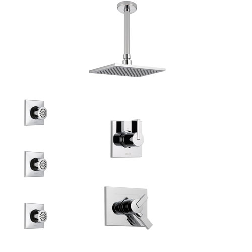 Delta Vero Chrome Finish Shower System with Dual Control Handle, 3-Setting Diverter, Ceiling Mount Showerhead, and 3 Body Sprays SS17537