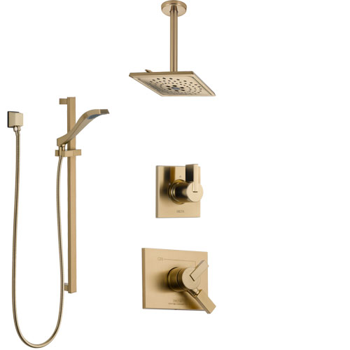 Delta Vero Champagne Bronze Shower System with Dual Control Handle, Diverter, Ceiling Mount Showerhead, and Hand Shower with Slidebar SS1753CZ1