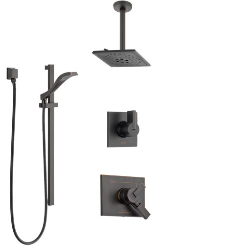 Delta Vero Venetian Bronze Shower System with Dual Control Handle, Diverter, Ceiling Mount Showerhead, and Hand Shower with Slidebar SS1753RB6