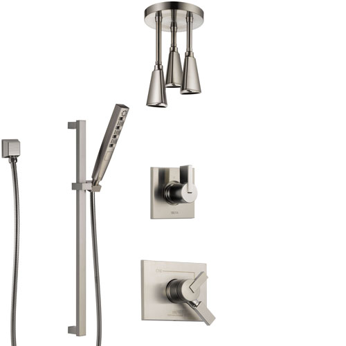 Delta Vero Stainless Steel Finish Shower System with Dual Control Handle, Diverter, Ceiling Mount Showerhead, and Hand Shower with Slidebar SS1753SS7