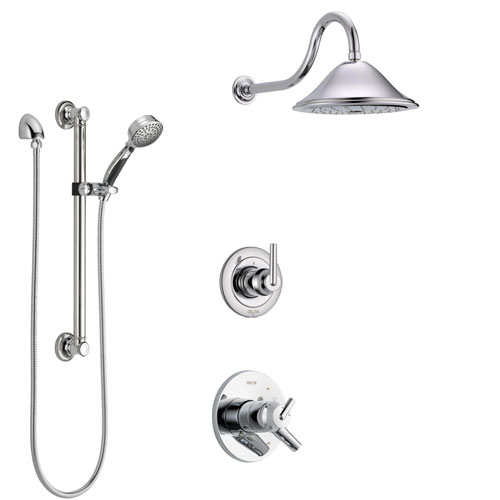 Delta Trinsic Chrome Finish Shower System with Dual Control Handle, 3-Setting Diverter, Showerhead, and Hand Shower with Grab Bar SS17592