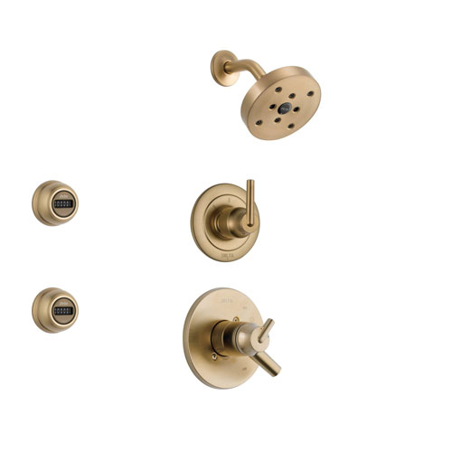 Delta Trinsic Champagne Bronze Shower System with Dual Control Shower Handle, 3-setting Diverter, Modern Round Showerhead, and 2 Body Sprays SS175983CZ