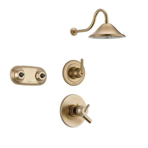 Delta Trinsic Champagne Bronze Shower System with Dual Control Shower Handle, 3-setting Diverter, Large Rain Shower Head, and Dual Body Spray Plate SS175984CZ