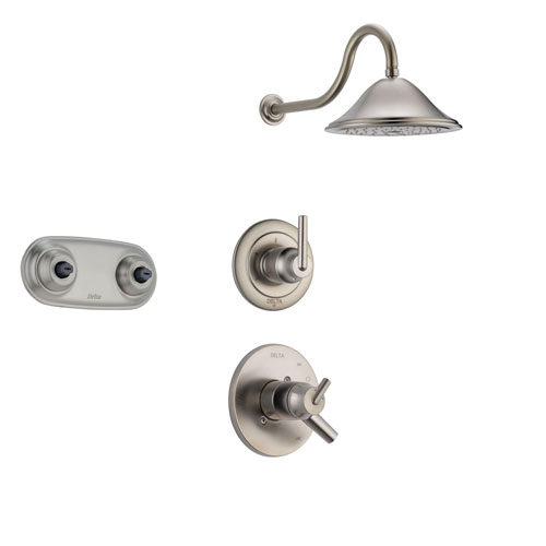 Delta Trinsic Stainless Steel Shower System with Dual Control Shower Handle, 3-setting Diverter, Large Rain Showerhead, and Dual Body Spray Shower Plate SS175984SS