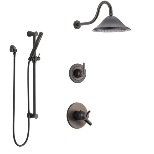 Delta Trinsic Venetian Bronze Finish Shower System with Dual Control Handle, 3-Setting Diverter, Showerhead, and Hand Shower with Slidebar SS1759RB5