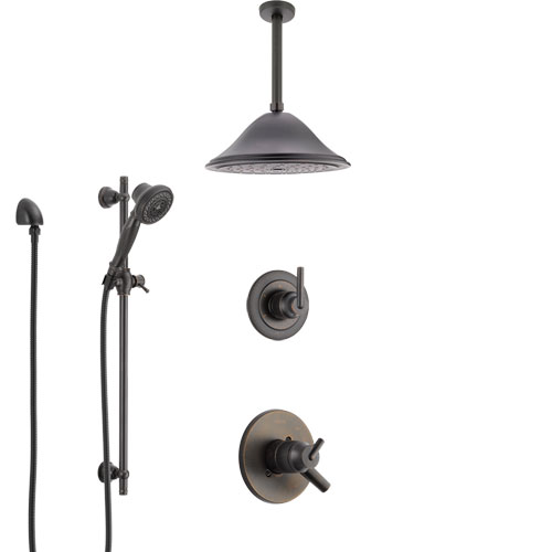 Delta Trinsic Venetian Bronze Shower System with Dual Control Handle, Diverter, Ceiling Mount Showerhead, and Hand Shower with Slidebar SS1759RB7