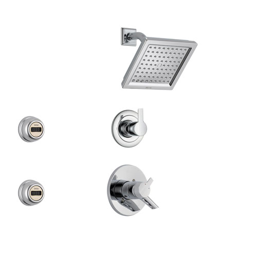 Delta Compel Chrome Shower System with Dual Control Shower Handle, 3-setting Diverter, Square Modern Showerhead, and 2 Body Sprays SS176185