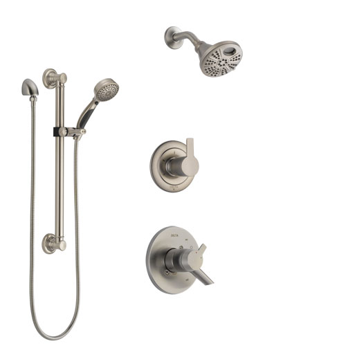 Delta Compel Stainless Steel Finish Shower System with Dual Control, 3-Setting Diverter, Temp2O Showerhead, and Hand Shower with Grab Bar SS1761SS1