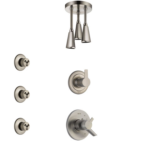 Delta Compel Stainless Steel Finish Shower System with Dual Control Handle, 3-Setting Diverter, Ceiling Mount Showerhead, and 3 Body Sprays SS1761SS5