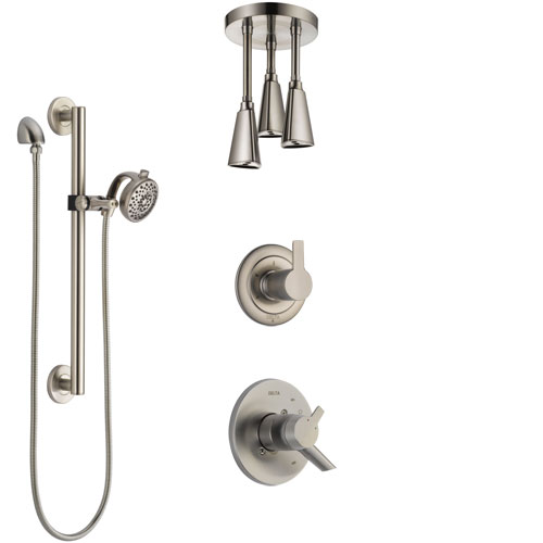 Delta Compel Dual Control Handle Stainless Steel Finish Shower System, Diverter, Ceiling Mount Showerhead, and Hand Shower with Grab Bar SS1761SS6