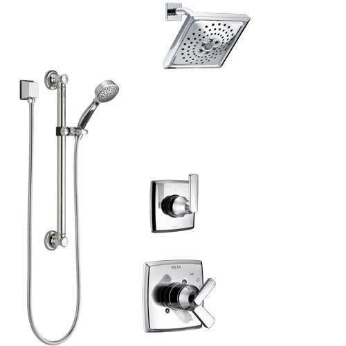 Delta Ashlyn Chrome Finish Shower System with Dual Control Handle, 3-Setting Diverter, Showerhead, and Hand Shower with Grab Bar SS17646