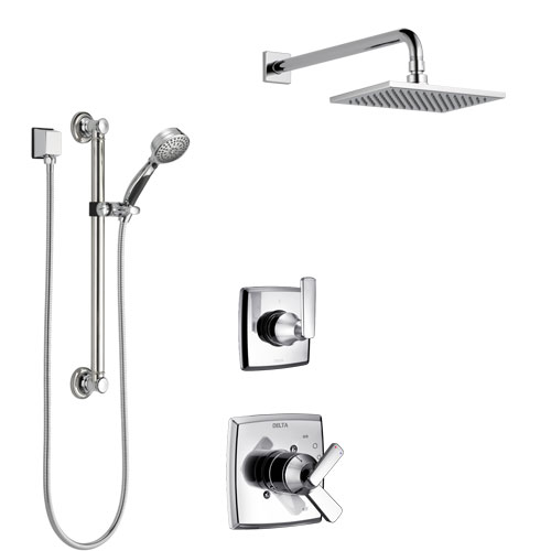 Delta Ashlyn Chrome Finish Shower System with Dual Control Handle, 3-Setting Diverter, Showerhead, and Hand Shower with Grab Bar SS17648