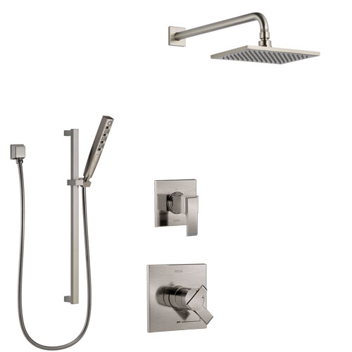 Delta Ara Stainless Steel Finish Shower System with Dual Control Handle, 3-Setting Diverter, Showerhead, and Hand Shower with Slidebar SS1767SS7