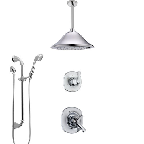 Delta Addison Chrome Finish Shower System with Dual Control Handle, Diverter, Ceiling Mount Showerhead, and Hand Shower with Slidebar SS17921