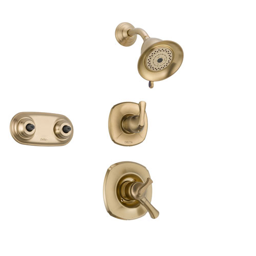 Delta Addison Champagne Bronze Shower System with Dual Control Shower Handle, 3-setting Diverter, Showerhead, and Dual Body Spray Shower Plate SS179283CZ