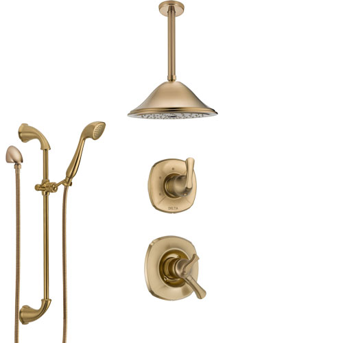Delta Addison Champagne Bronze Shower System with Dual Control Handle, Diverter, Ceiling Mount Showerhead, and Hand Shower with Slidebar SS1792CZ3