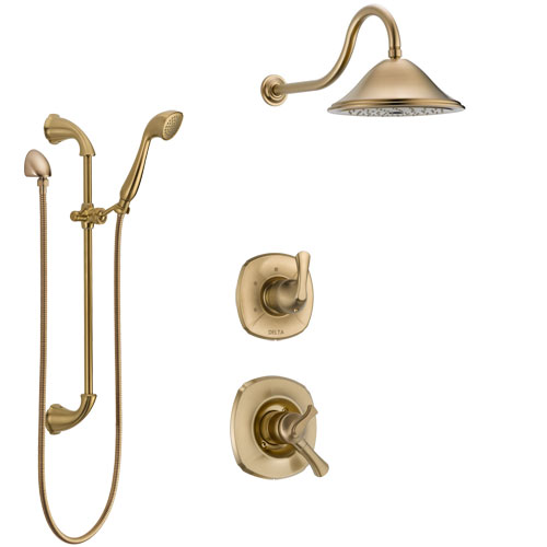 Delta Addison Champagne Bronze Finish Shower System with Dual Control Handle, 3-Setting Diverter, Showerhead, and Hand Shower with Slidebar SS1792CZ6