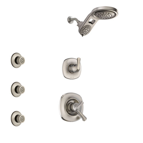 Delta Addison Stainless Steel Finish Shower System with Dual Control Handle, 3-Setting Diverter, Dual Showerhead, and 3 Body Sprays SS1792SS4