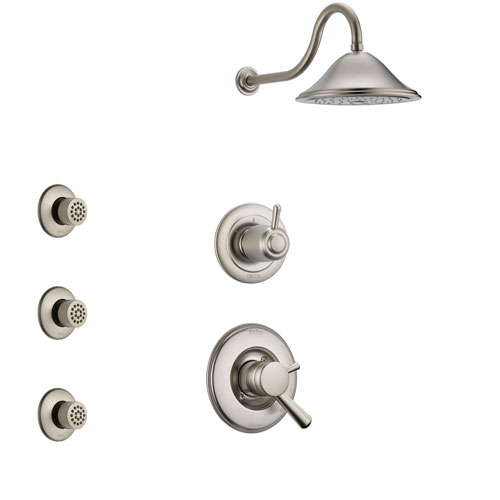 Delta Linden Stainless Steel Finish Shower System with Dual Control Handle, 3-Setting Diverter, Showerhead, and 3 Body Sprays SS1793SS3
