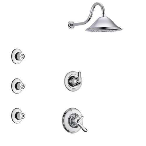 Delta Linden Chrome Finish Shower System with Dual Control Handle, 3-Setting Diverter, Showerhead, and 3 Body Sprays SS17945