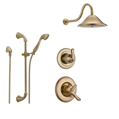 Delta Linden Champagne Bronze Shower System with Dual Control Shower Handle, 3-setting Diverter, Large Rain Showerhead, and Handheld Shower SS179481CZ