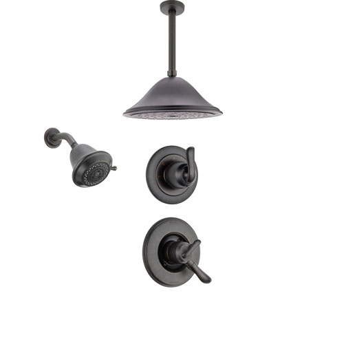 Delta Linden Venetian Bronze Shower System with Dual Control Shower Handle, 3-setting Diverter, Large Ceiling Mount Rain Showerhead, and Wall Mount Showerhead SS179485RB