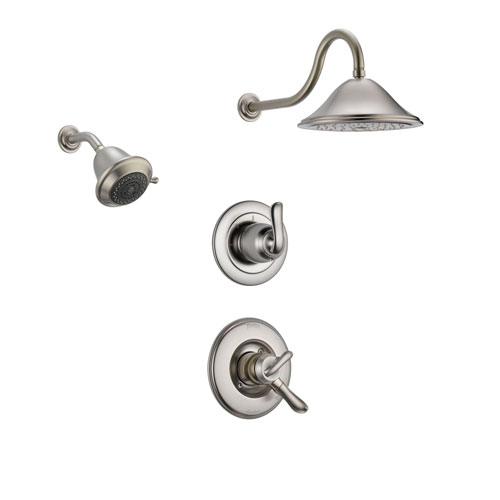 Delta Linden Stainless Steel Shower System with Dual Control Shower Handle, 3-setting Diverter, Large Rain Showerhead, and Smaller Wall Mount Showerhead SS179485SS