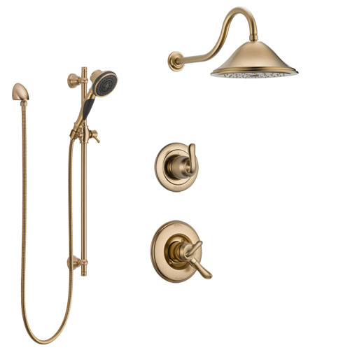 Delta Linden Champagne Bronze Finish Shower System with Dual Control Handle, 3-Setting Diverter, Showerhead, and Hand Shower with Slidebar SS1794CZ1
