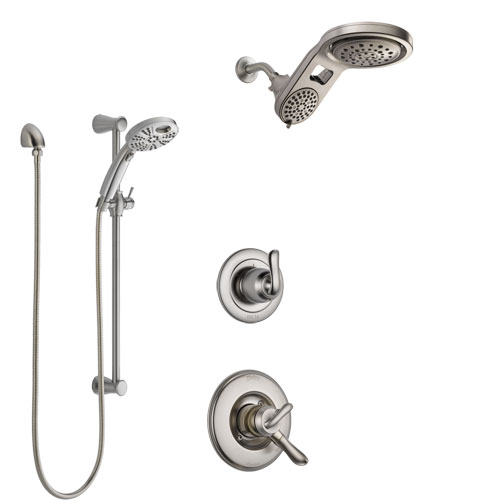 Delta Linden Stainless Steel Finish Shower System with Dual Control Handle, Diverter, Dual Showerhead, and Temp2O Hand Shower with Slidebar SS1794SS5