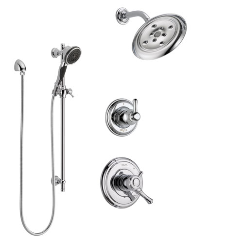 Delta Cassidy Chrome Finish Shower System with Dual Control Handle, 3-Setting Diverter, Showerhead, and Hand Shower with Slidebar SS17972
