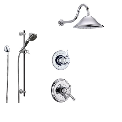 Delta Cassidy Chrome Shower System with Dual Control Shower Handle, 3-setting Diverter, Large Rain Showerhead, and Handheld Shower SS179782