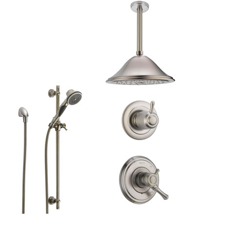 Delta Cassidy Stainless Steel Shower System with Dual Control Shower Handle, 3-setting Diverter, Large Rain Showerhead, and Handheld Shower SS179784SS