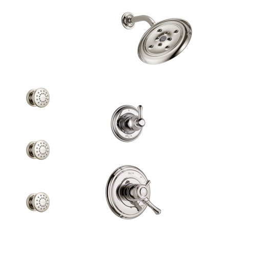 Delta Cassidy Polished Nickel Finish Shower System with Dual Control Handle, 3-Setting Diverter, Showerhead, and 3 Body Sprays SS1797PN6
