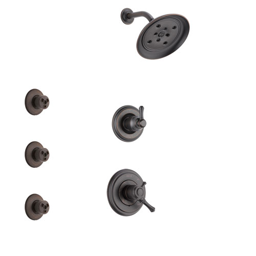 Delta Cassidy Venetian Bronze Finish Shower System with Dual Control Handle, 3-Setting Diverter, Showerhead, and 3 Body Sprays SS1797RB3
