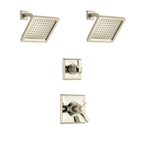 Delta Dryden Polished Nickel Finish Shower System with Dual Thermostatic Control Handle, 3-Setting Diverter, 2 Showerheads SS17T2511PN4