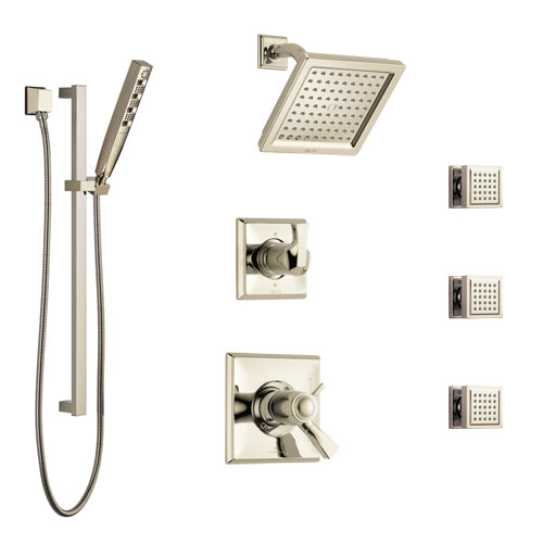 Delta Dryden Polished Nickel Shower System with Dual Thermostatic Control, 6-Setting Diverter, Showerhead, 3 Body Sprays, and Hand Shower SS17T2512PN3