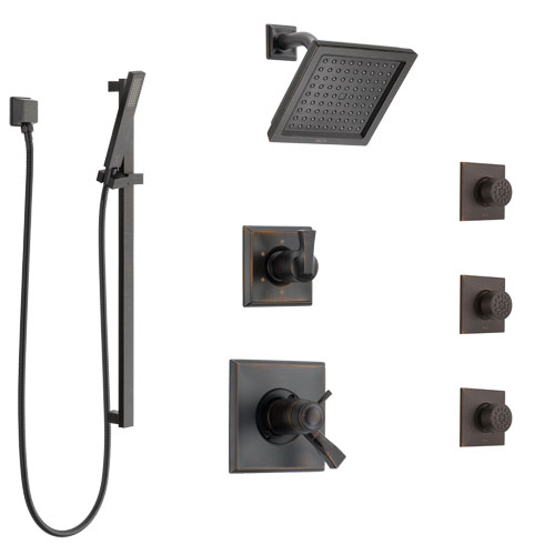 Delta Dryden Venetian Bronze Shower System with Dual Thermostatic Control, 6-Setting Diverter, Showerhead, 3 Body Sprays, and Hand Shower SS17T2512RB4