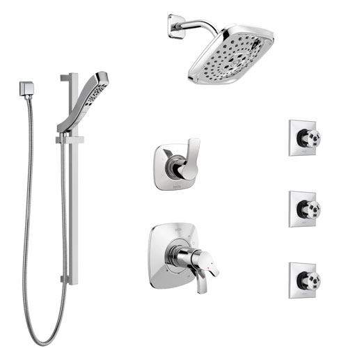 Delta Tesla Chrome Shower System with Dual Thermostatic Control Handle, 6-Setting Diverter, Showerhead, 3 Body Sprays, and Hand Shower SS17T25213