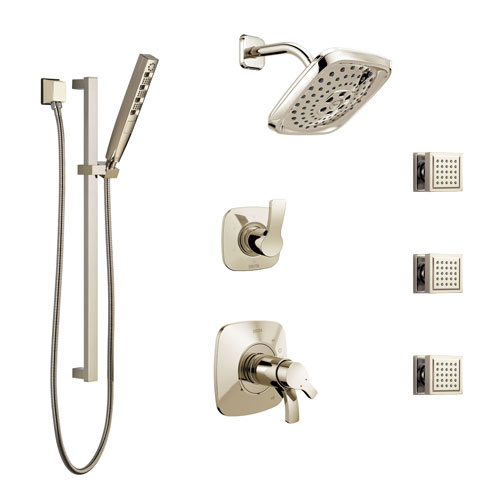 Delta Tesla Polished Nickel Shower System with Dual Thermostatic Control, 6-Setting Diverter, Showerhead, 3 Body Sprays, and Hand Shower SS17T2521PN3