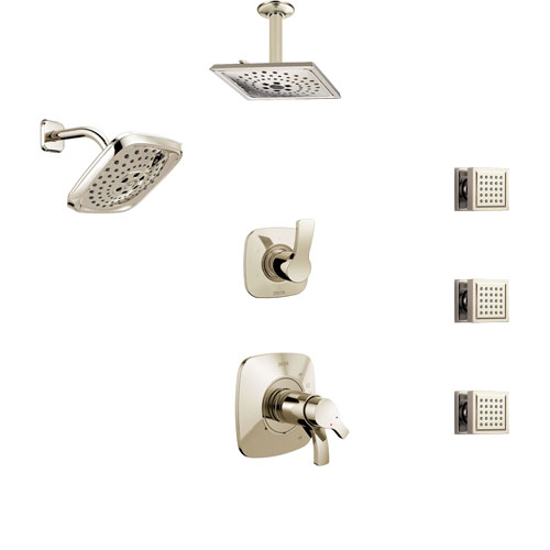 Delta Tesla Polished Nickel Shower System with Dual Thermostatic Control, Diverter, Showerhead, Ceiling Showerhead, and 3 Body Sprays SS17T2521PN4