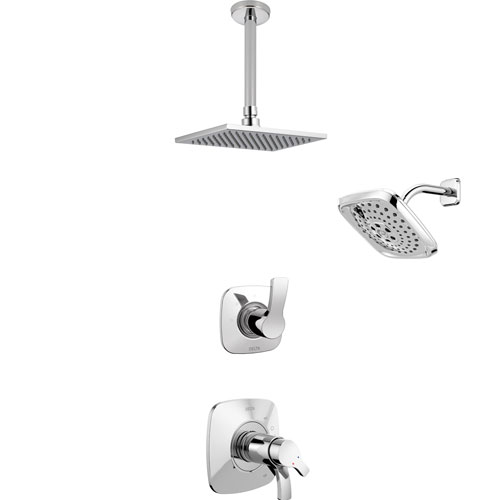 Delta Tesla Chrome Finish Shower System with Dual Thermostatic Control Handle, 3-Setting Diverter, Showerhead, and Ceiling Mount Showerhead SS17T25223