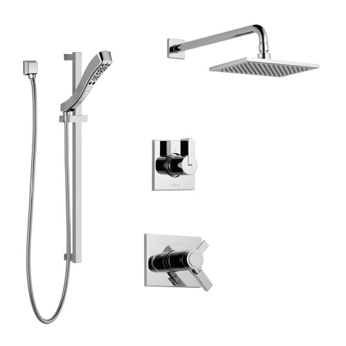 Delta Vero Chrome Finish Shower System with Dual Thermostatic Control Handle, 3-Setting Diverter, Showerhead, and Hand Shower with Slidebar SS17T25324