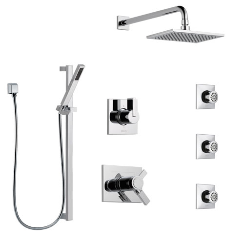Delta Vero Chrome Shower System with Dual Thermostatic Control Handle, 6-Setting Diverter, Showerhead, 3 Body Sprays, and Hand Shower SS17T25336